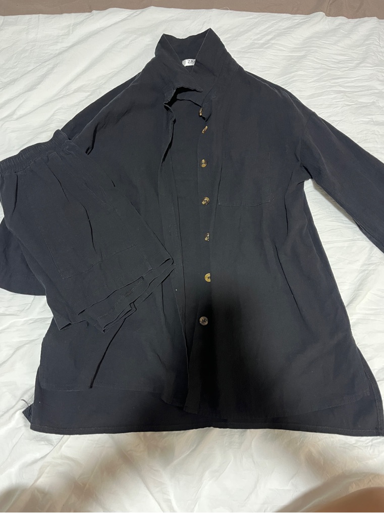 Black Women's Button-Up Shirt Set